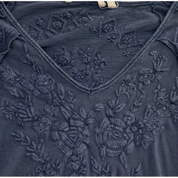 Soft Surroundings Top Navy‎ Blue Floral Embroidered Boho Lagenlook Women's XS - Picture 3 of 9